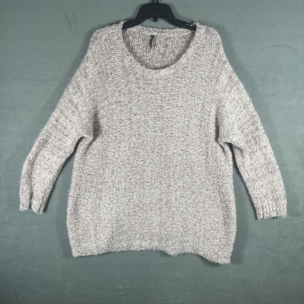 Massini Women's 1X Plus Size Fuzzy Marled‎ Knit Pullover Sweater Relaxed Fit